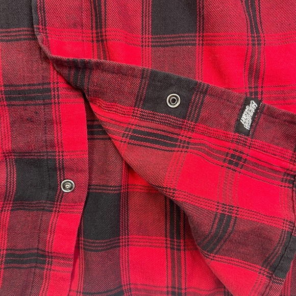 Hart Huntington Red And Black Plaid Large Snap Button Hoodie Y2k Skater Grunge - Picture 6 of 13